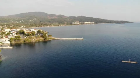 Flying over the central part of Neos Marmaras city, Sithonia, Halkidiki, Greece Stock Footage 160618958