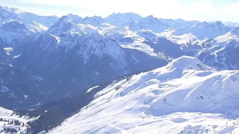 Flying over Champagny sector depth of field post process Stock Footage 128642486