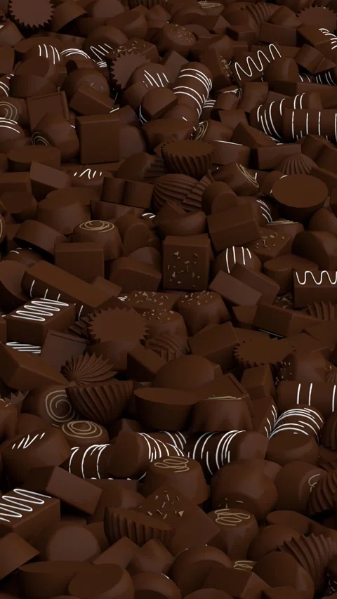 Flying over chocolates - 3d render looped. Vídeos de archivo 341863704