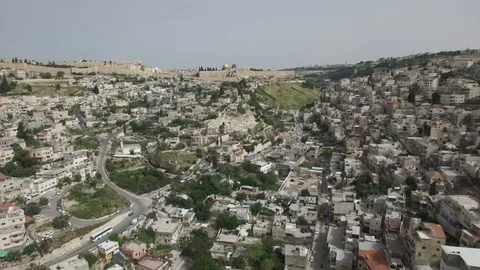 Flying over City of David, Silwan and Kidron Valley. Jerusalem. DJI-0204-07 Video stock 106066989