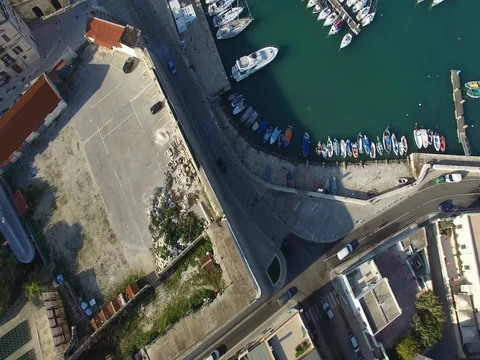 Flying over the city to the harbor Stock Footage 72173105