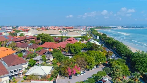 Flying over the city by the ocean Stock Footage 114163836