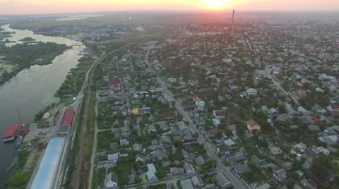 Flying over the city at sunset. Stock Footage 67836200