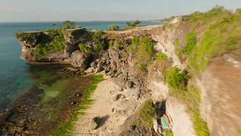 Flying over the cliff to the ocean in Bali— FPV drone view Stock-Footage 249169544