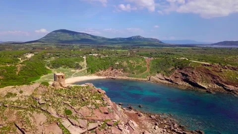 Flying Over Cliffs at Torre del Porticciolo - May 5, 2018 Stock Footage 310270145