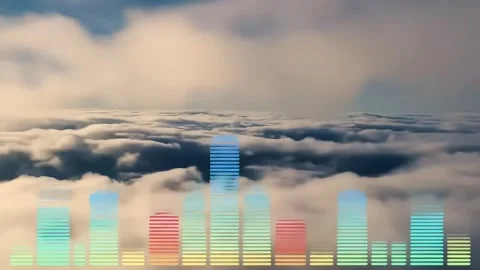 Flying Over Clouds with Audio Equalizer Graphic Overlay Stock Footage 313348713