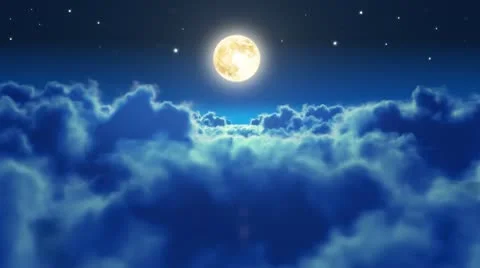 Flying over the clouds in the night with the moon. Vidéo 10770550