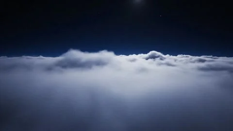 Flying Over Clouds at Night with Moonlight Stock Footage 314805431