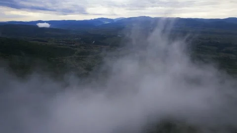 Flying over clouds over the forest Video stock 243356134