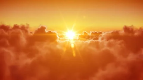 Flying over the clouds with the sun. Looped 3d animation. HD. Stock Footage 10723675