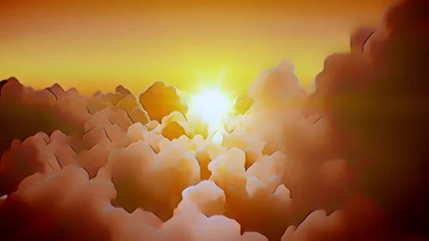 Flying over clouds at sunset cartoon animation 스톡 동영상 275276182