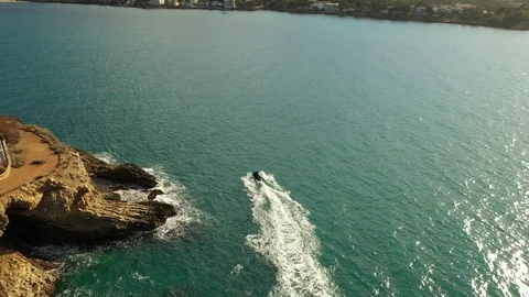 Flying over the coastline and the bay of santa ponsa island of majorca spain Stock Footage 121854301