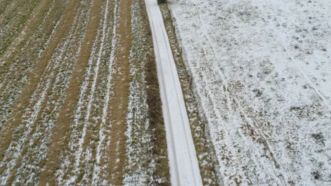 Flying over cold, snowy, winter landscape, drone stock footage 3 Stock Footage 140032902