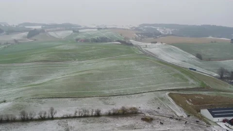 Flying over cold, snowy, winter landscape, drone stock footage 4 Stock Footage 140032965