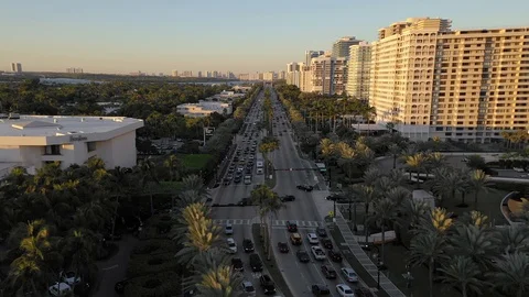 Flying Over Collins Ave at Sunset Stock Footage 100571183