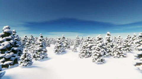 Flying over a coniferous forest covered with snow. Infinitely looped animation Stock Footage 220069514