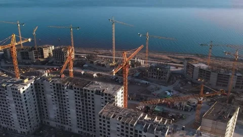Flying over the construction site of an apartment building. Stock Footage 182447134