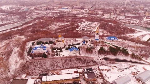 Flying over a Convent. Kazan. Winter. Zilants. TOP View.  Stock Footage 174732544