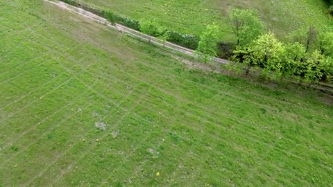 Flying over country road fields and some trees Stock Footage 274425430
