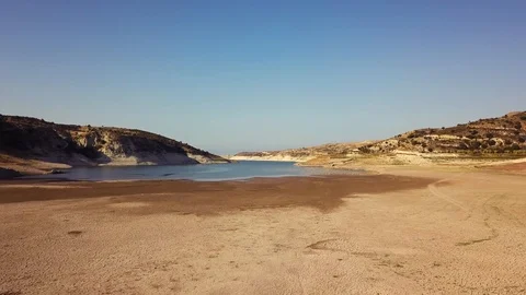 Flying over a dam in the summer Stock Footage 88143031