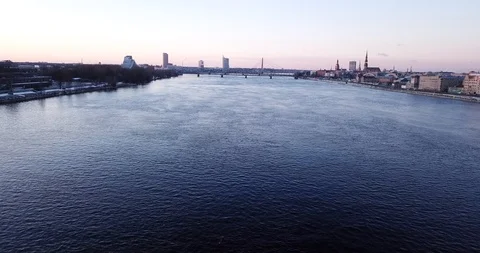 Flying over Daugava river Stock Footage 86273625