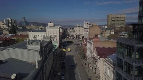 Flying over David Aghmashenebeli ave. Tbilisi. Georgia Stock-Footage 83391236