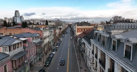 Flying over David Aghmashenebeli ave. Tbilisi Stock-Footage 168905173