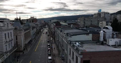 Flying over David Aghmashenebeli ave. Tbilisi 動画素材 168905449