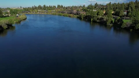 Flying over the Deschutes River in Bend Oregon  Stock Footage 249749196