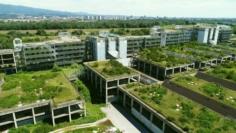 Flying over a deserted building Stock Footage 95170924