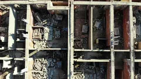 Flying up over the destroyed building. Stock Footage 111471147