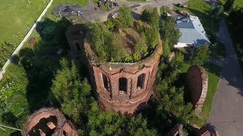 Flying over the domes of the destroyed Orthodox Church. Russia. Stock Footage 96153211
