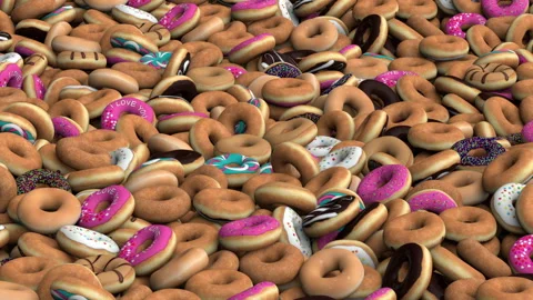 Flying over the donuts pile – 3d render looped. Stock Footage 324851636