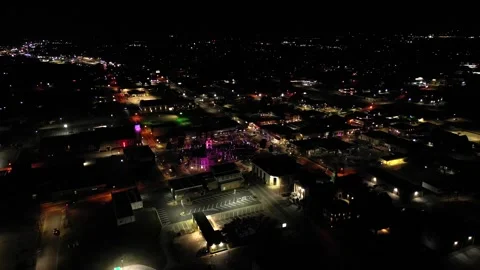 Flying Over Down Town Sulpher Springs, Texas at Night Video stock 329397588