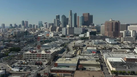 Flying over Downtown Los Angeles on a sunny day Stock Footage