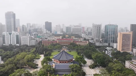 Flying over Dr. Sun Yat-sen's Memorial Hall. Guangzhou Stock Footage 113166487