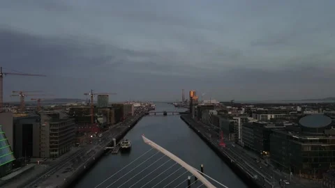 "Flying over Dublin docklands by a drone during the sunset" Stock Footage 151055243