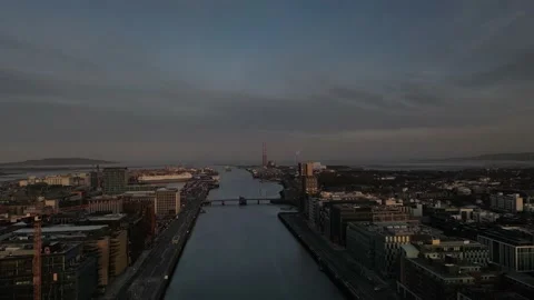 "Flying over Dublin docklands by a drone during the sunset" Stock Footage 151055266