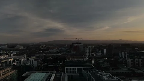 Flying over Dublin docklands by the drone during sunset Stock Footage 151055456
