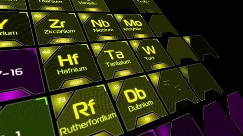 Flying over the emerging chemical elements forming the Periodic table. Stock Footage 145123165
