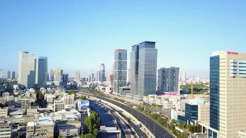 Flying over the empty Ayalon Highway in Tel Aviv. DJI_0028-06 Video stock 104501153
