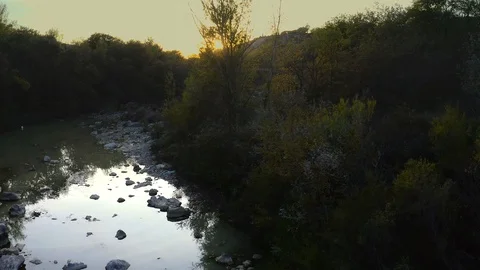 Flying over empty river in Italy Stock Footage 124954154