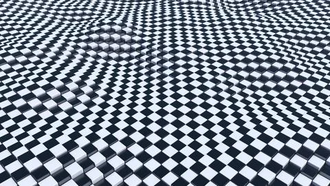 Flying Over Endless Moving 3D Black And White Checkerboard Cube Field Ilustração Stock