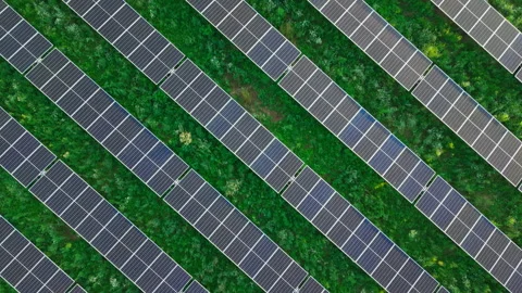 Flying Over an Endless Solar Panel Array Video stock 340276417