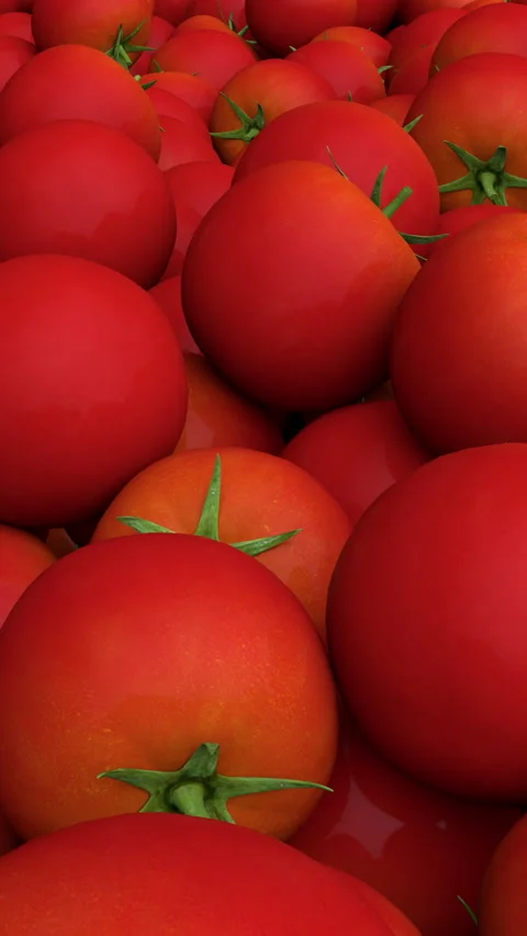 Flying over endless tomatoes pile - 3d render looped. Video stock 305438396