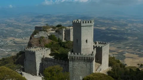 Flying over  Erice, Old Castle on the Hill in Island of Sicily Italy 4K Video stock 162950830