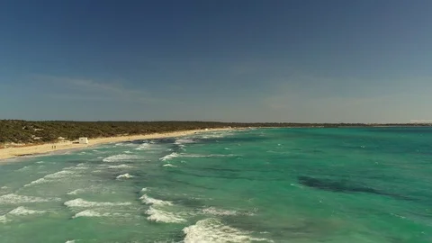Flying over es trenc beach majorca spain Stock Footage 125978259