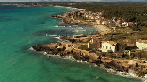 Flying over es trenc beach majorca spain Stock Footage 125978267