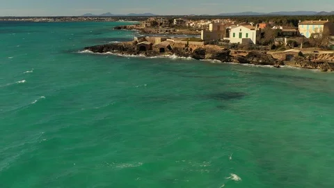 Flying over es trenc beach majorca spain Stock Footage 125978527