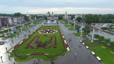 Flying over the exhibition complex VDNH Stock Footage 83400204